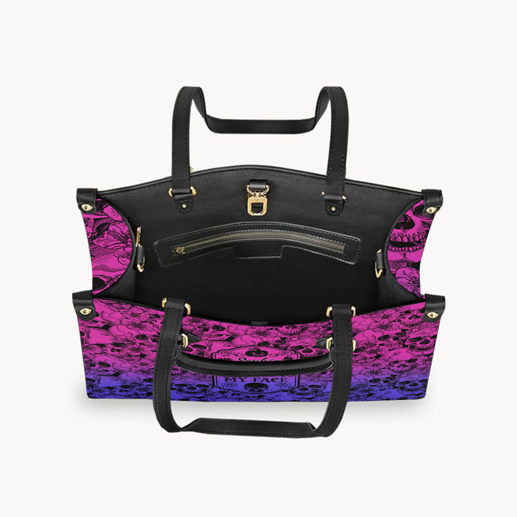 This Bag Contains My Face - Personalized Skull Leather Handbag