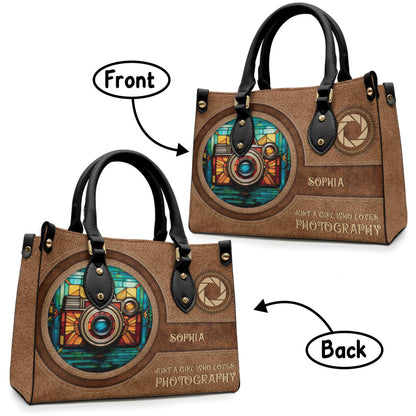 Just A Girl Who Loves Photography - Personalized Photography Leather Handbag