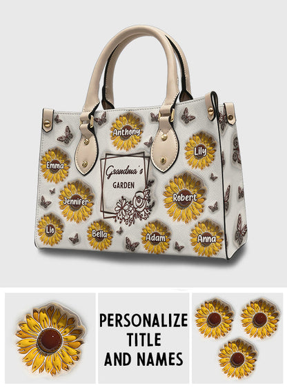 Grandma's Sunflower Garden - Gift for grandma - Personalized Leather Handbag