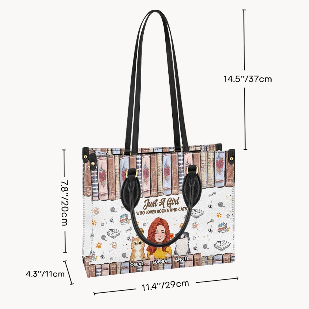 Love Books And Cats - Personalized Book Leather Handbag