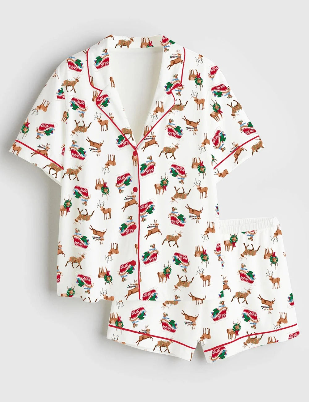Women's Christmas Elk Short Sleeve Satin Pajama Set