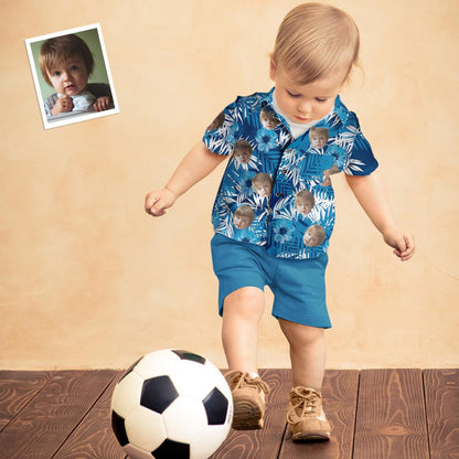 Léine Haváise Aghaidh Chustaim Kid's Ar fud Priontáil Gorm Léine Muinchille Gearr