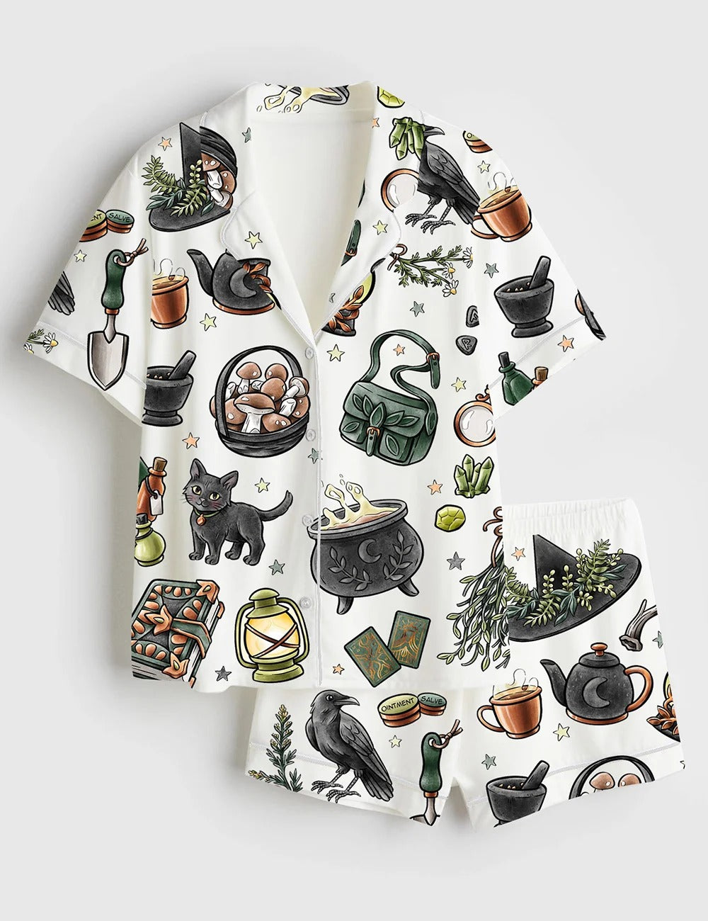 Women’s Halloween Witch Short Sleeve Satin Pajama Set