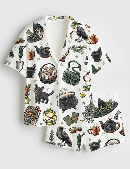 Women’s Halloween Witch Short Sleeve Satin Pajama Set