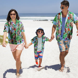 Custom Photo Hawaiian Shirt Couple Outfit Parent-child Wears Personalised Face Hawaiian Shirt Gift Colorful Parrot