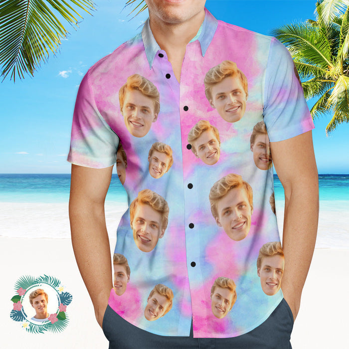 Custom Photo Hawaiian Shirt Beach Vacation Men's Popular Tie Dye All Over Print Hawaiian Beach Shirt Holiday Gift