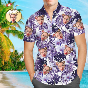 Custom Hawaiian Shirts Purple Flowers Personalized Aloha Beach Shirt For Men