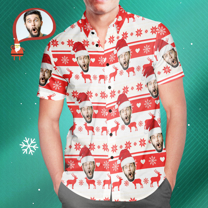 Custom Face Classic Christmas Moose Men's All Over Print Hawaiian Shirt Christmas Gift