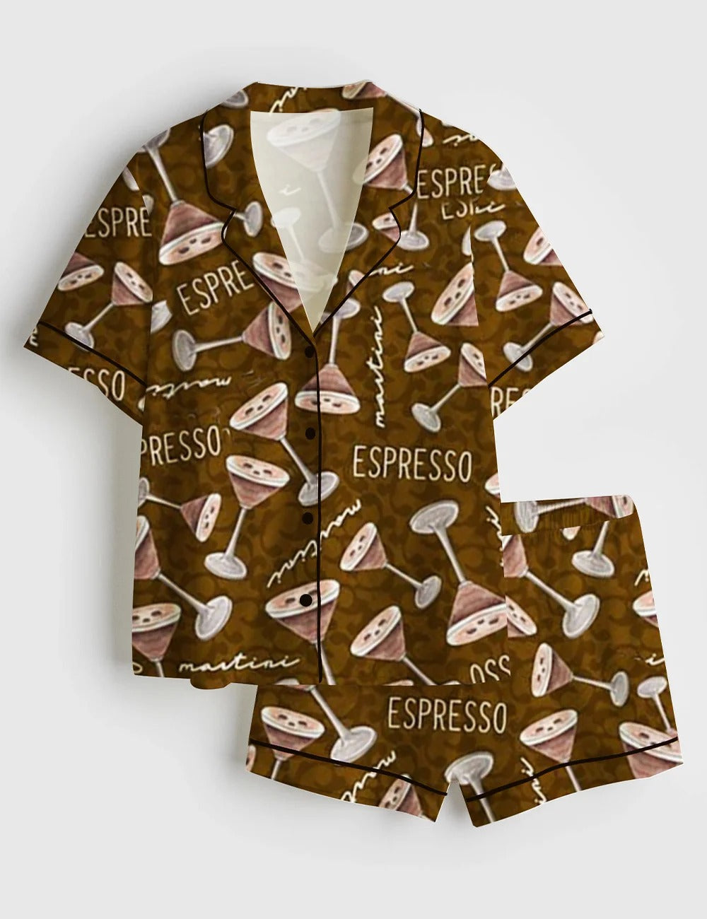 Women's Espresso Martini Party Short Sleeve Satin Pajama Set
