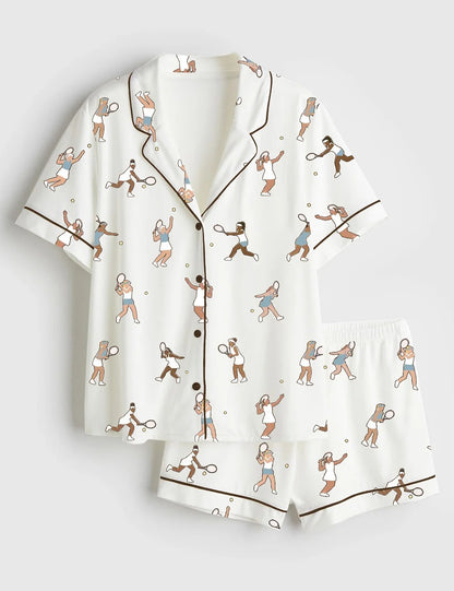 Women’s Tennis Players Tennis-themed Gifts Short Sleeve Satin Pajama Set