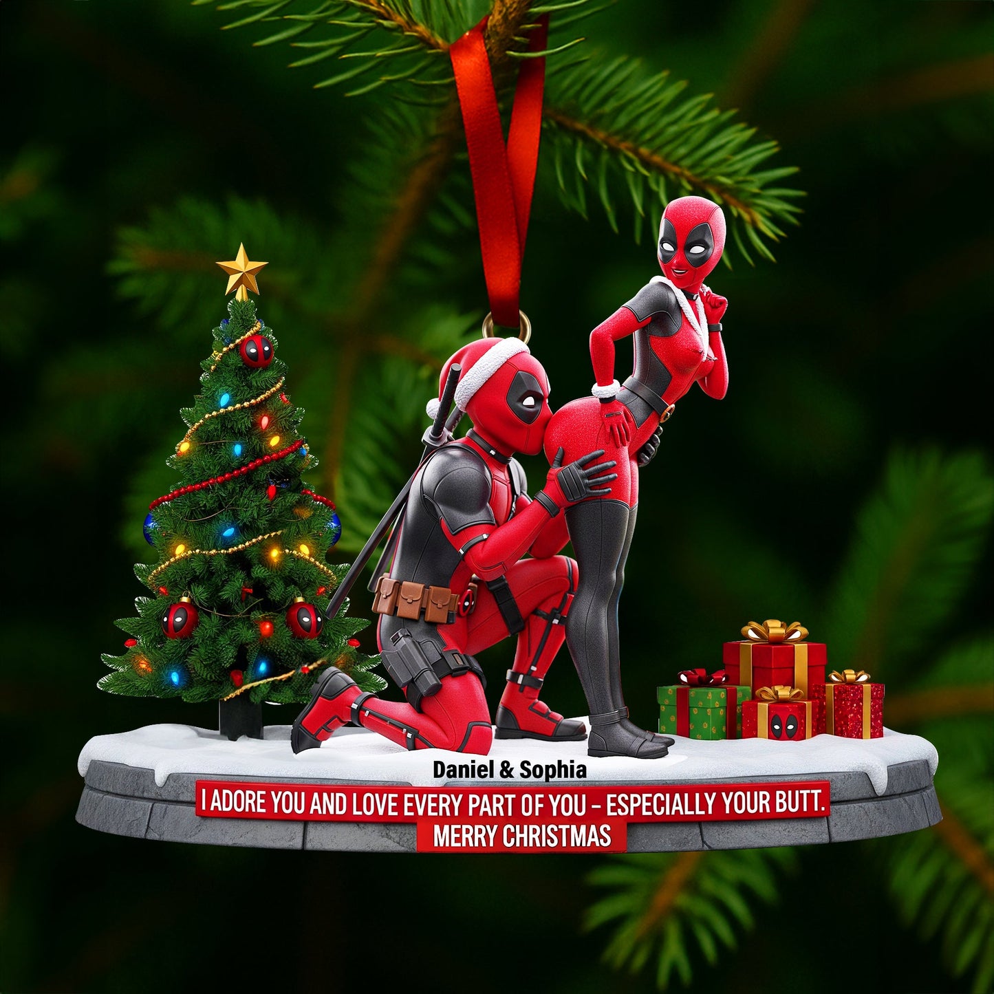 Funny Red Masked Couple Ornament - Personalized Gifts For Couple