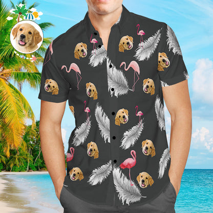 Custom Dog Face Hawaiian Shirt Black Feather Personalized Tee for Pet Owner