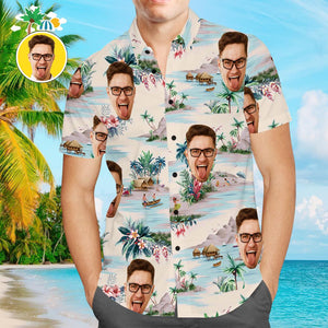 Custom Face Shirt with Text Men's Hawaiian Shirt Sea View
