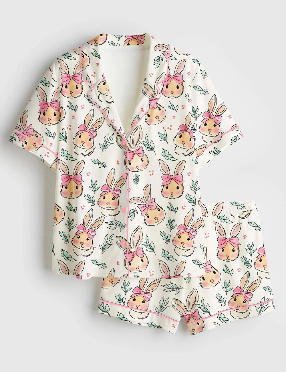 Women's Coquette Easter Bunny Short Sleeve Satin Pajama Set