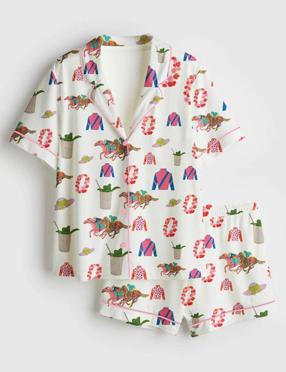 Women’s Kentucky Horse Derby Western Short Sleeve Satin Pajama Set