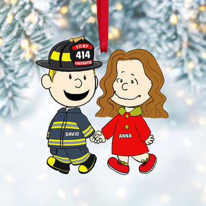 Personalized Gift For Firefighter Couple Christmas Ornament, Happily Holding Hand