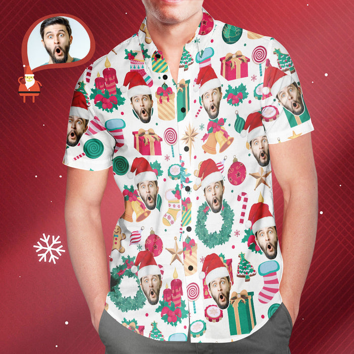 Funny Custom Face Christmas Pattern Hawaiian Shirt Gift for Him