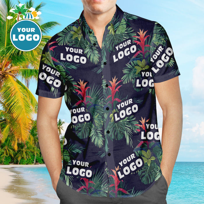 Custom Logo Hawaiian Shirts Summer Colorful Leaves Aloha Beach Shirt For Men