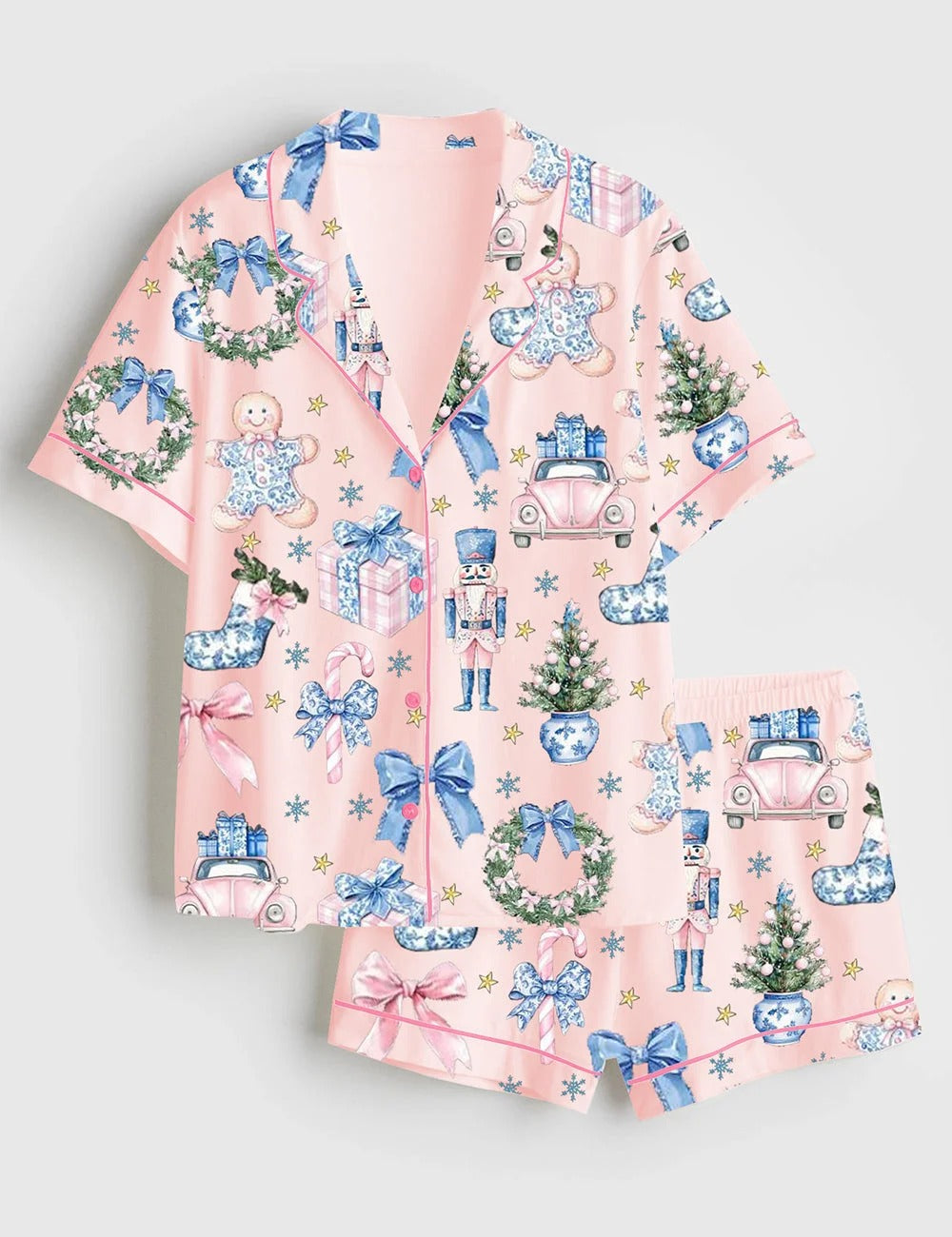 Women's Coquette Chinoiserie Christmas Satin Pajama Set