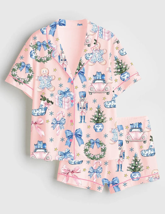 Women's Coquette Chinoiserie Christmas Satin Pajama Set