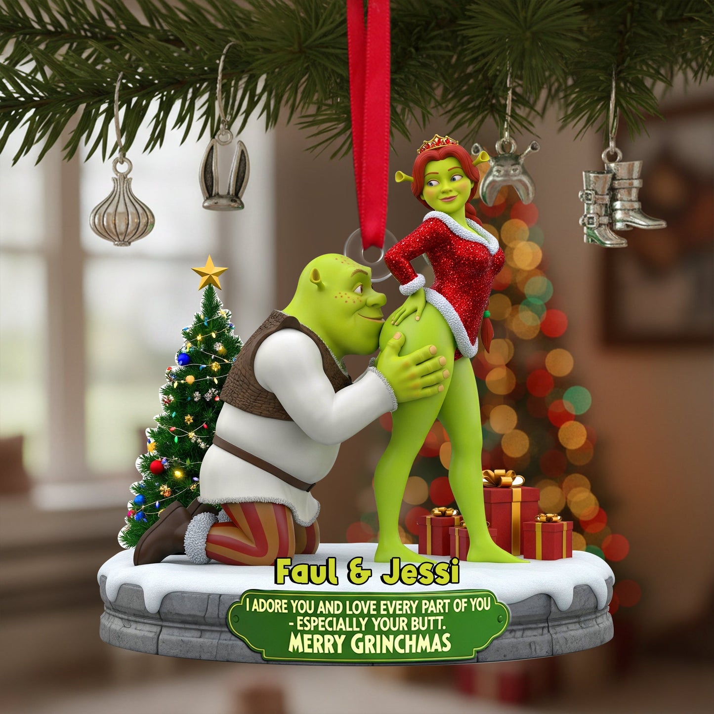 Cheeky Kisses Couple Ornament - Personalized Christmas Gifts For Couple