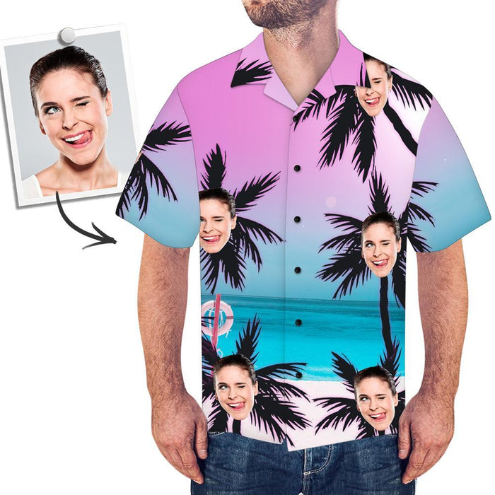 Custom Face All Over Print Beach Style Hawaiian Shirt Coconut Trees