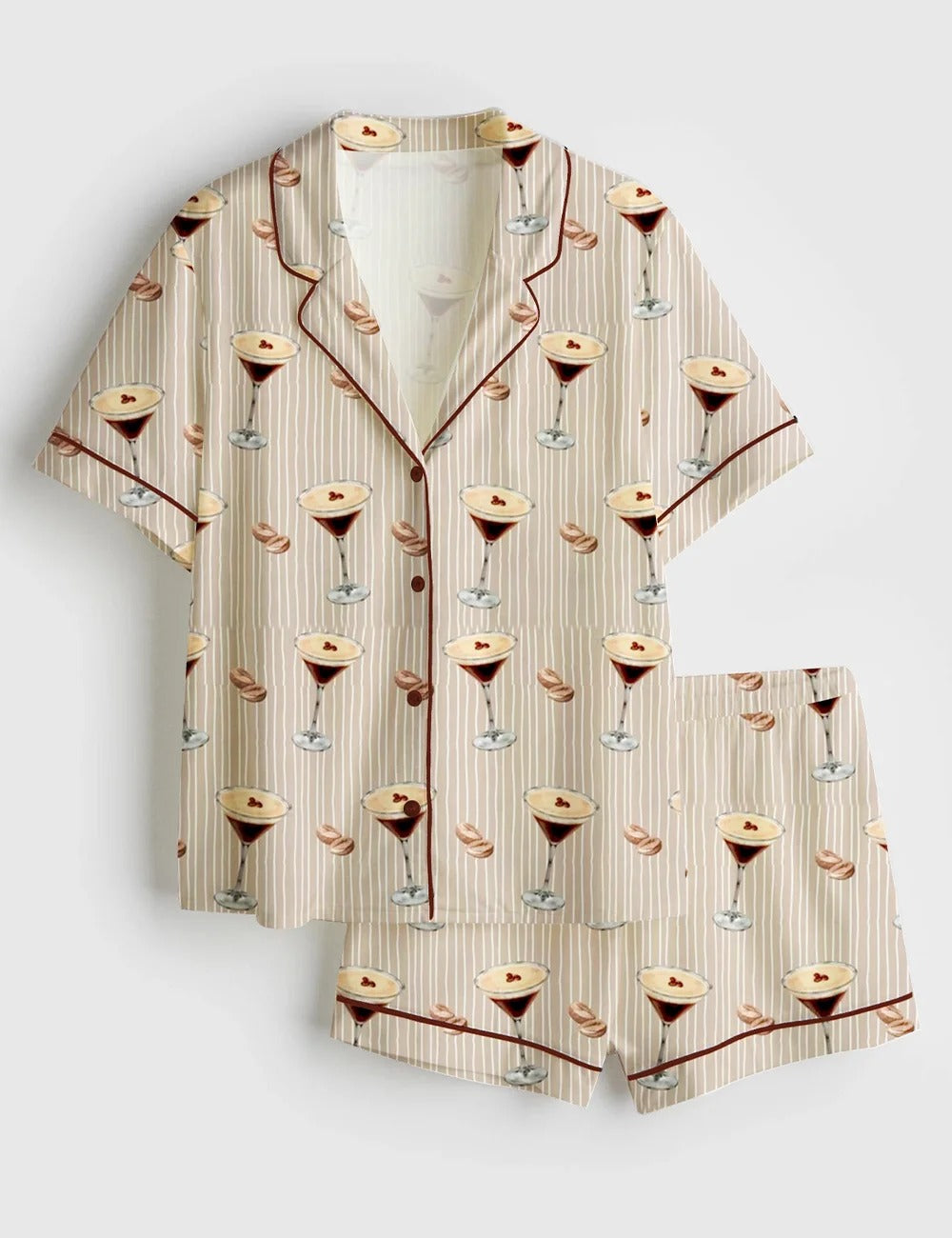 Women's Espresso Martini Stripe Short Sleeve Satin Pajama Set
