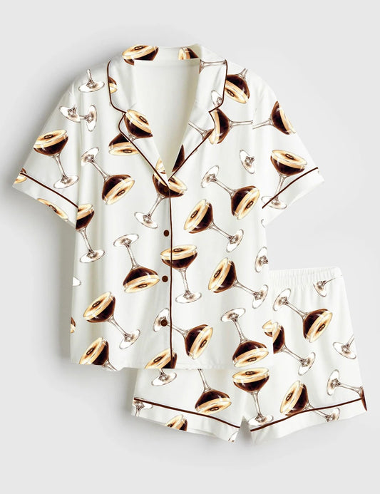 Women’s Tini Time Espresso Martini Short Sleeve Satin Pajama Set