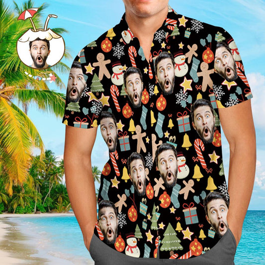Custom Face Shirt Personalized Photo Men's Hawaiian Shirt Christmas Surprise Gift - Merry Christmas