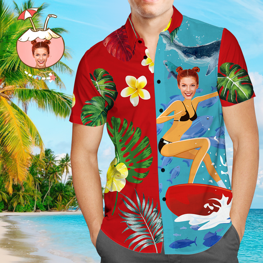 Léinte Haváís an Chustaim Is breá le Surfáil Shirt Aloha Beach Pearsantaithe Do na bhFear