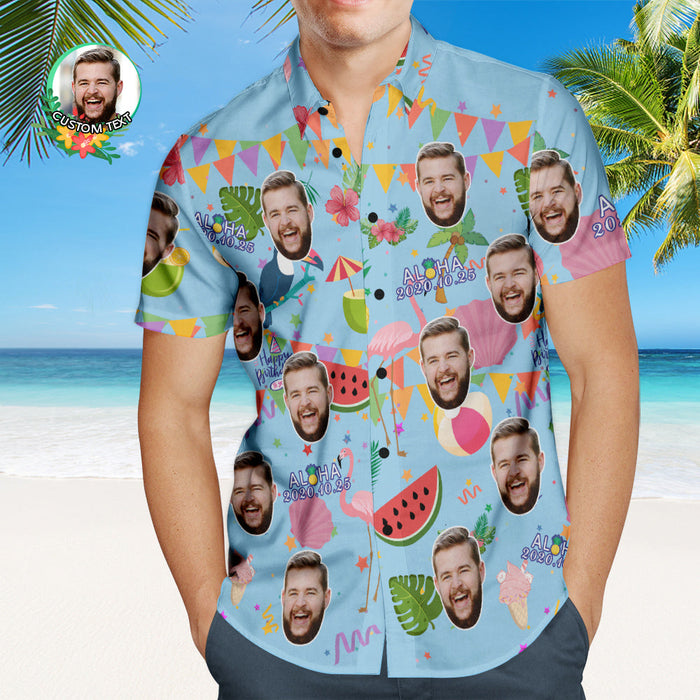 Custom Aloha Birthday Party Hawaiian Shirt Personalized Shirt with Your Face and Birthday Date