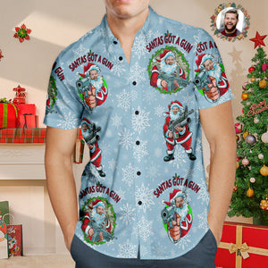 Custom Face Hawaiian Shirt Personalized Photo Funny Santa Claus Christmas Shirt With Machine Gun