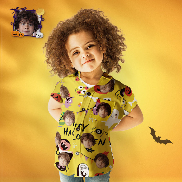 Kid's Custom Face Happy Halloween Personalized Hawaiian Shirt