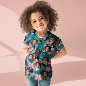 Custom Face Hawaiian Shirt Kid's All Over Print Colorful Flowers Short Sleeve Shirt