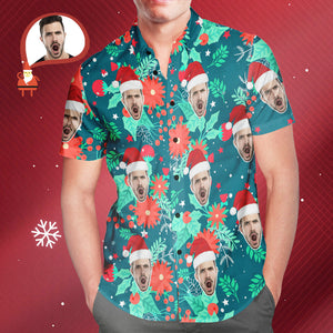 Custom Face Men's All Over Print Christmas Hawaiian Shirt Merry Xmas Is Coming Here