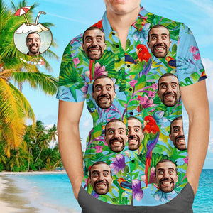 Custom Face Shirt with Text Men's Hawaiian Shirt Colorful Parrot