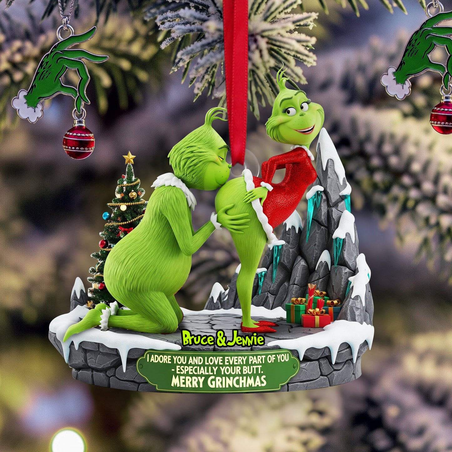 I Adore You - Personalized Christmas Gifts - Green Monster Couple Ornament