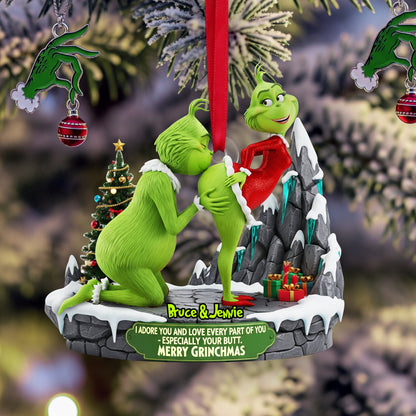 I Adore You - Personalized Christmas Gifts - Green Monster Couple Ornament