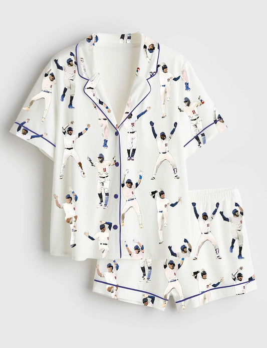 Women's Baseball League Short Sleeve Satin Pajama Set