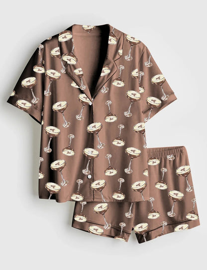 Women's Espresso Martini Wedding Drink Satin Pajama Set