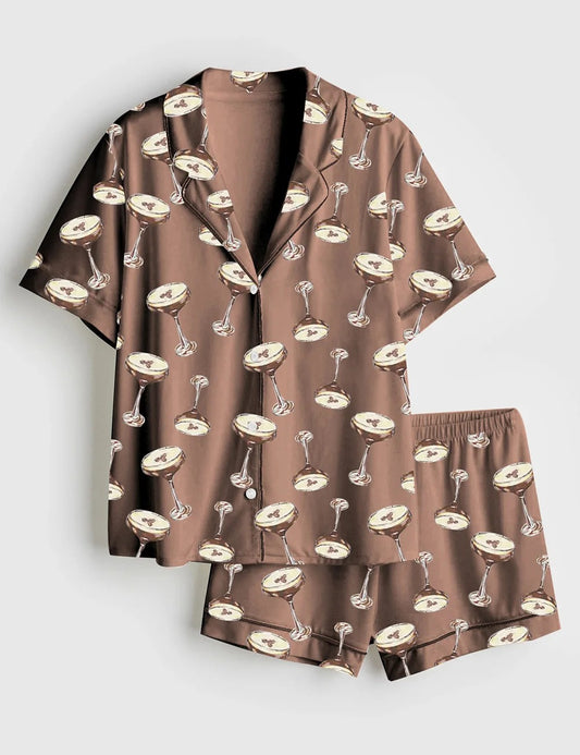 Women's Espresso Martini Wedding Drink Satin Pajama Set
