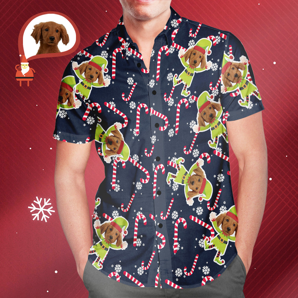 Custom Gog Face Christmas Elf Men's All Over Print Hawaiian Shirt Christmas Gift for Him