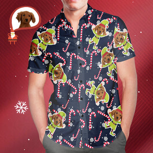 Custom Gog Face Christmas Elf Men's All Over Print Hawaiian Shirt Christmas Gift for Him