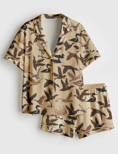 Women's Duck Camouflage Short Sleeve Satin Pajama Set