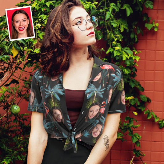 Léine Haváise Aghaidh Chustaim do Mhná Grianghraf Pearsanta Ban Bronntanais Léine Haváíais di - Oícheanta Flamingo