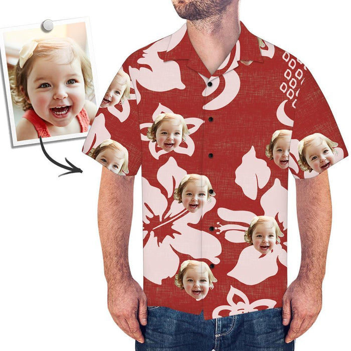 Custom Face All Over Print Red Hawaiian Shirt Petal