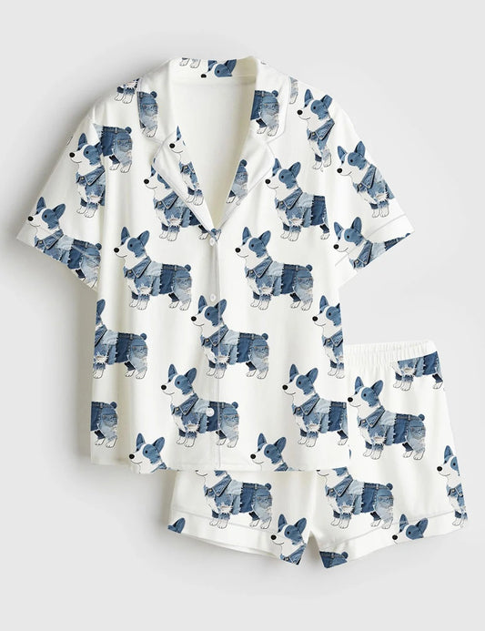 Women’s Corgi Dog Lover Short Sleeve Satin Pajama Set