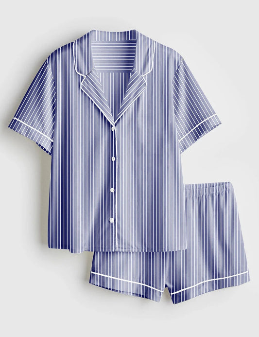 Women's Classic Stripe Short Sleeve Satin Pajama Set
