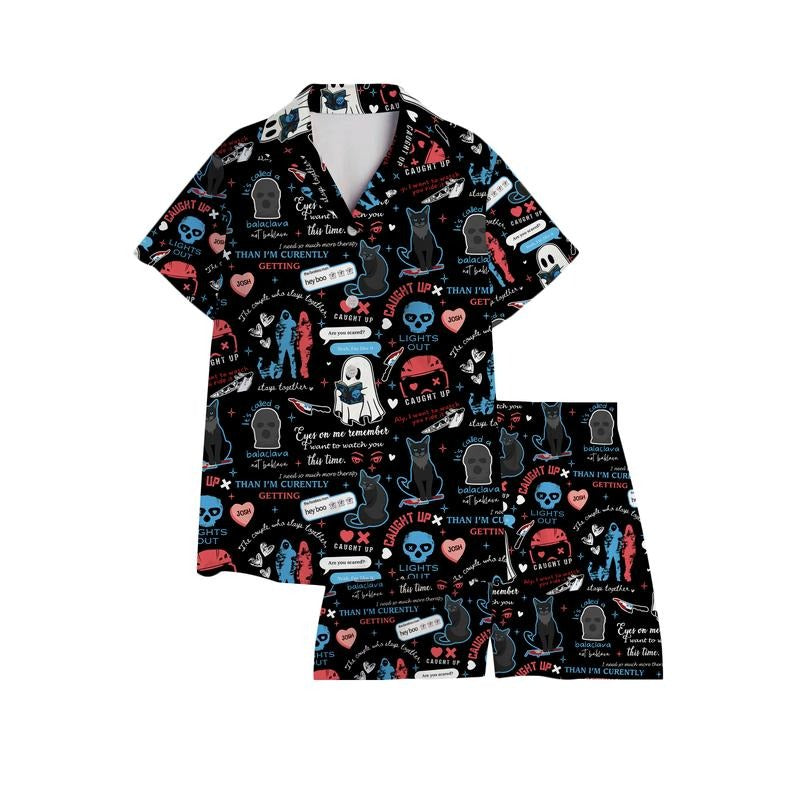 Lights Out Pajama Set (Short or Long), Funny Meme Sleepwear, Balaclava Chaos Nightwear, Black Cat Loungewear Gift for Bookish Girls