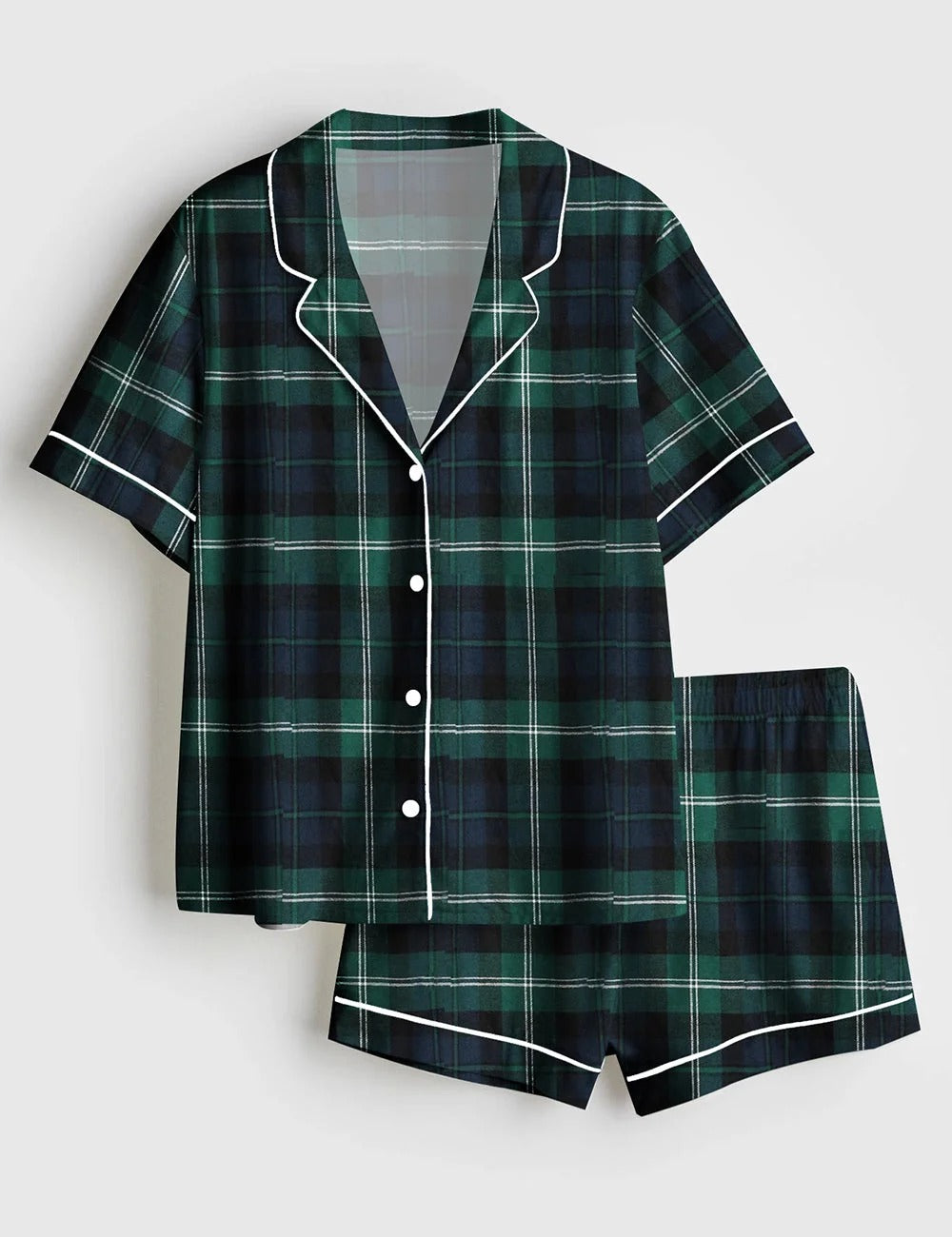 Women's Plaid Print Short Sleeve Pajama Set